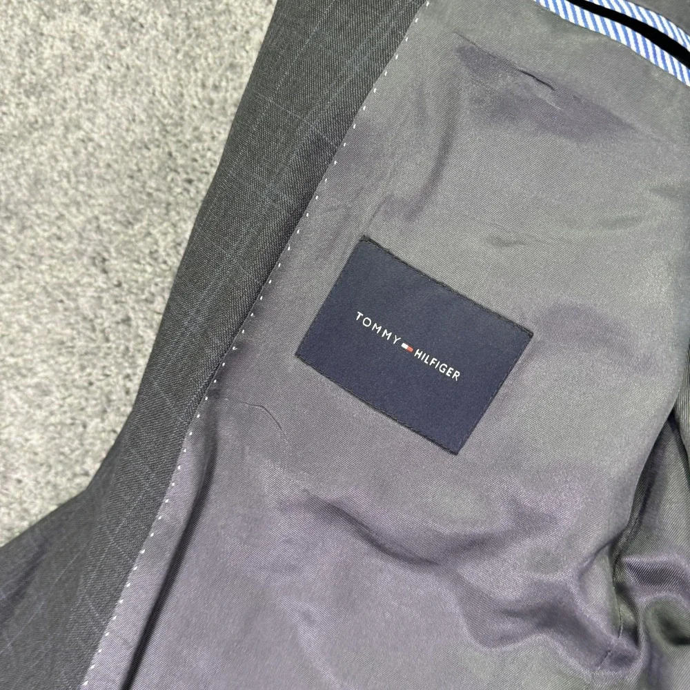 Tommy Hilfiger Suit Jacket Mens 44 Gray Check Wool Classic Fit Blazer Formal